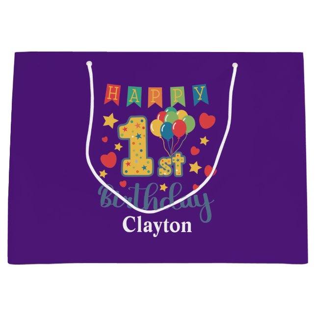 Custom Happy 1st Birthday Large Gift Bag (Front)