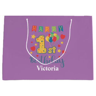 Custom Happy 1st Birthday Large Gift Bag