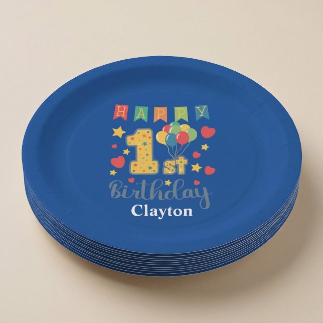 Custom Happy 1st Birthday Party Paper Plate (Creator Uploaded)