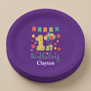 Custom Happy 1st Birthday Party Paper Plate