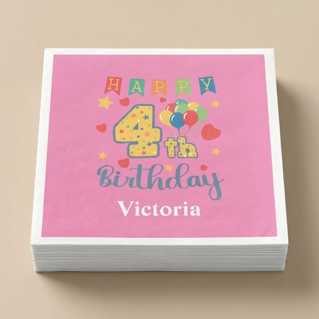Custom Happy 4th Birthday Party Napkin (Creator Uploaded)