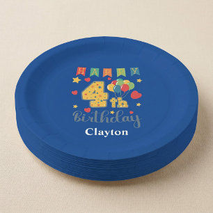 Custom Happy 4th Birthday Party Paper Plate