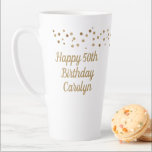 Custom Happy 50th birthday confetti gold  Latte Mug<br><div class="desc">Make the 50th birthday celebration extra special with this custom Happy 50th birthday confetti gold latte mug. The chic and stylish design features faux gold confetti, adding a touch of elegance to the occasion. It's the perfect gift for the birthday celebrant who is reaching this significant milestone. Personalize the latte...</div>