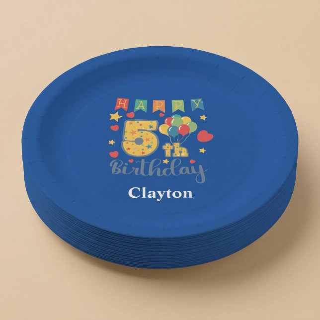 Custom Happy 5th Birthday Party Paper Plate (Creator Uploaded)