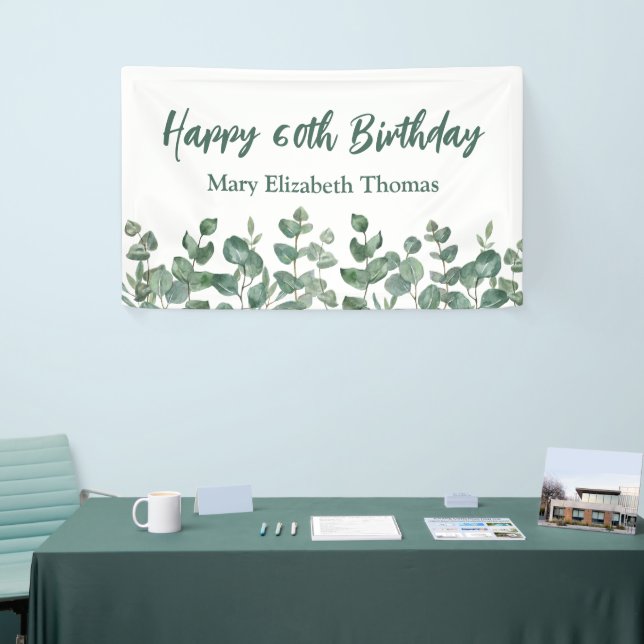 Custom Happy 60th Birthday Greenery  Banner (Tradeshow)