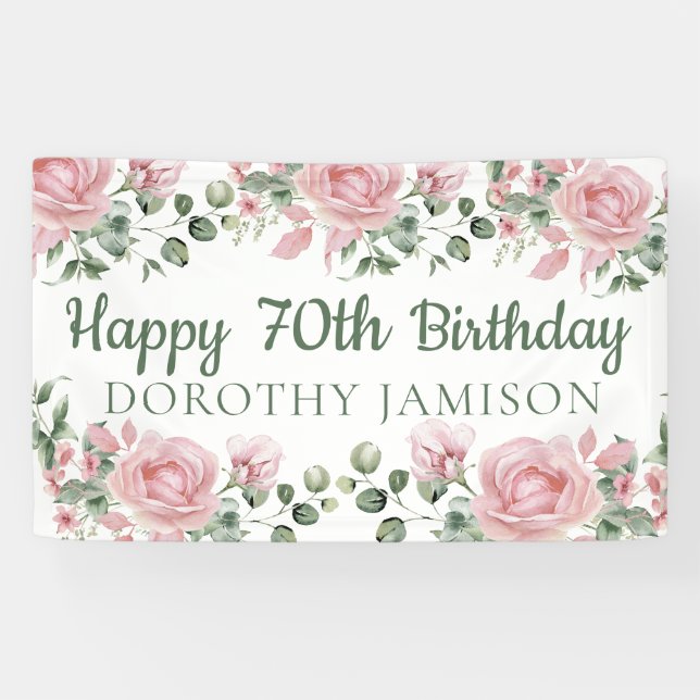 Custom Happy 70th Birthday Floral Banner (Horizontal)