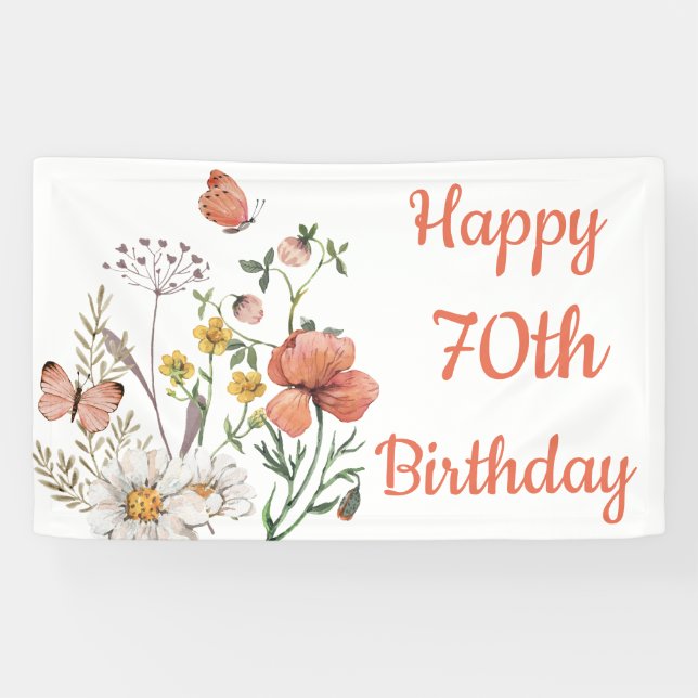 Custom Happy 70th Birthday Wildflowers Banner (Horizontal)