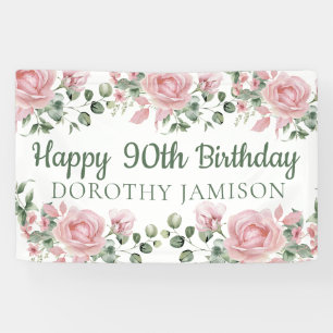 Custom Happy 90th Birthday Floral Banner
