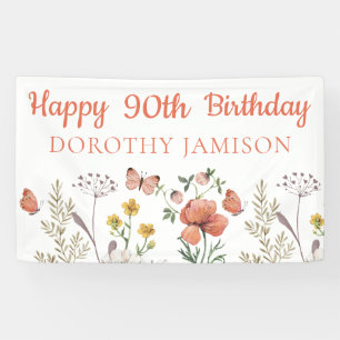 Custom Happy 90th Birthday Wildflowers Banner