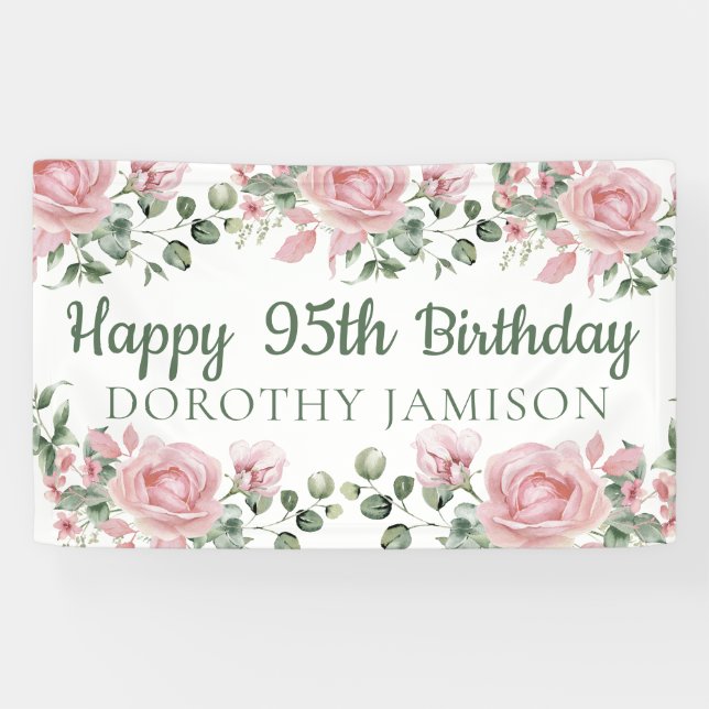 Custom Happy 95th Birthday Floral Banner (Horizontal)