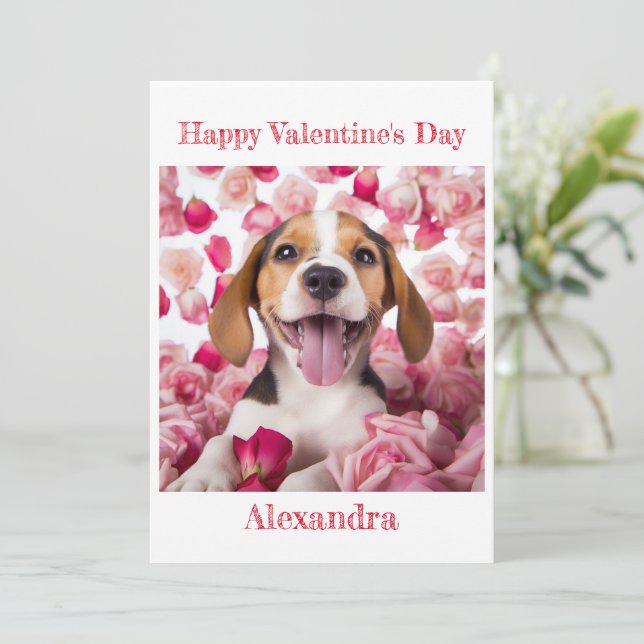 Custom Happy Beagle Valentine Holiday Card (Standing Front)