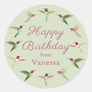 Custom Happy  Birthday Anna's Hummingbirds  Classic Round Sticker