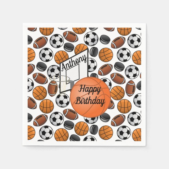 Custom Happy Birthday Basketball  Napkin (Front)