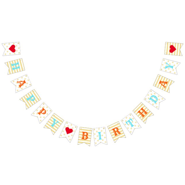 Custom Happy Birthday Faux Gold Stars Stripes Fun Bunting (All)
