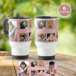 Custom Happy Birthday Grandma 6 Photo Collage Pink Travel Mug<br><div class="desc">Design your own travel mugs in pink personalised with 6 grandchildren pictures for grandma's birthday. Makes a special keepsake mug for grandmother.</div>