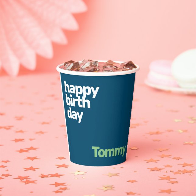 custom happy birthday minimal blue party paper  paper cups (Insitu)