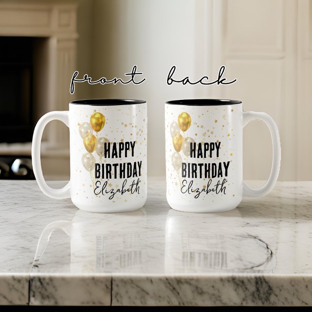 Custom Happy Birthday Mug, Birthday Gift for Her Two-Tone Coffee Mug (happy birthday mug for her, birthday present for women, birthday present for girl, birthday mug)