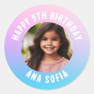 Custom Happy Birthday Name Any Age Pastel Gradient Classic Round Sticker