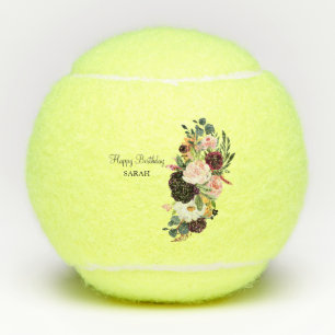 Custom Happy Birthday Name Floral Tennis Balls
