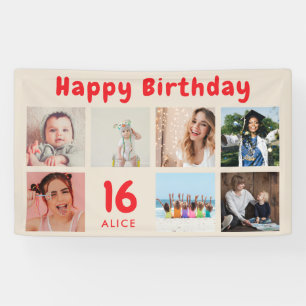 Custom Happy Birthday Party Photo Collage Banner