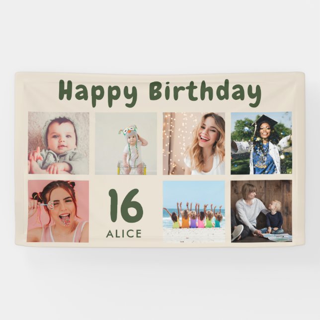Custom Happy Birthday Party Photo Collage Banner (Horizontal)