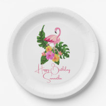 Custom Happy Birthday Party Tropical Flamingos