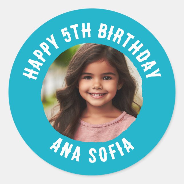 Custom Happy Birthday Personalised Name Any Age Classic Round Sticker (Front)