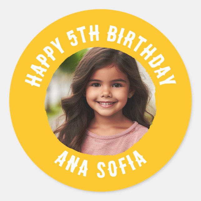 Custom Happy Birthday Personalised Name Any Age Classic Round Sticker (Front)