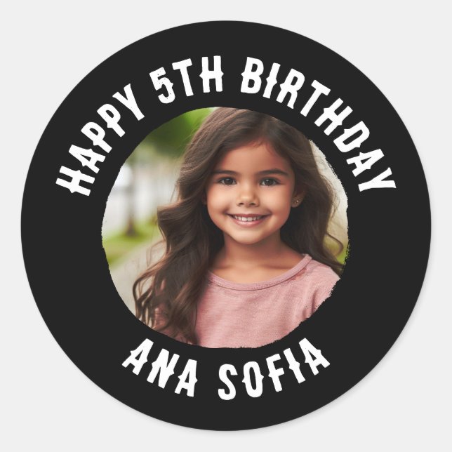 Custom Happy Birthday Personalised Name Any Age Classic Round Sticker (Front)