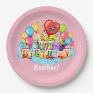 Custom Happy Birthday Personalised Pink Paper Plate