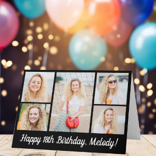 Custom Happy Birthday Photo Collage Modern Black Card