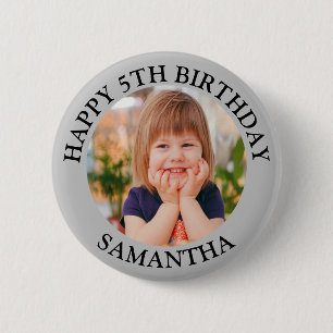 Custom Happy Birthday Photo Name Age 6 Cm Round Badge