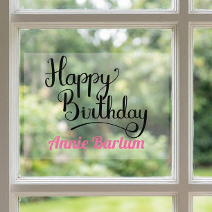 Custom Happy Birthday Pink Font Window Cling