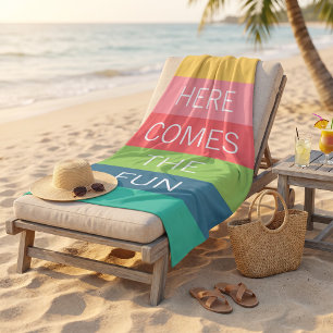 Custom Happy Bright Sunny Summer Stripes Pattern Beach Towel