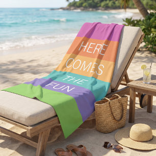 Custom Happy Bright Sunny Summer Stripes Pattern Beach Towel