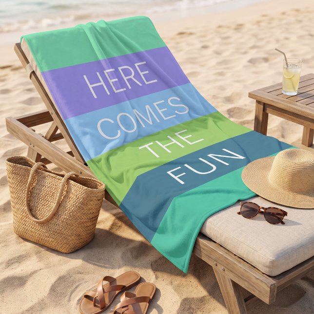 Custom Happy Bright Sunny Summer Stripes Pattern Beach Towel (Creator Uploaded)