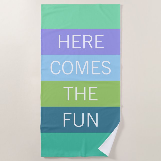 Custom Happy Bright Sunny Summer Stripes Pattern Beach Towel (Front)