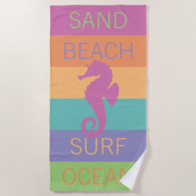 Custom Happy Bright Sunny Summer Stripes Pattern Beach Towel (Front)