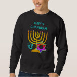 Custom HAPPY CHANUKAH Hanukkah Sweatshirt<br><div class="desc">HAPPY CHANUKAH Hanukkah unisex sweatshirt, with CUSTOMIZABLE TEXT, designed with faux gold menorah, colourful Star of David and silver coloured dreidel plus CUSTOMIZABLE GREETING, so you can create your own greeting. Ideal men's or women's sweater for Hanukkah season. Choose from a wide section of Hanukkah clothing and gifts, designed by...</div>