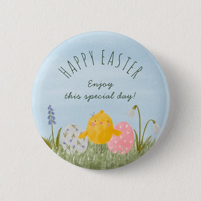 Custom Happy Easter cute watercolor  6 Cm Round Badge (Front)