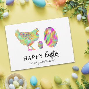 Custom Happy Easter Eggs Cute Chick Watercolor Holiday Card