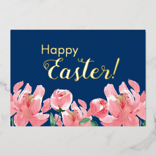 Custom Happy Easter Floral Peonies Gold blue