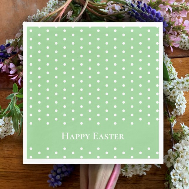 Custom Happy Easter Mint Green & White Polka Dot  Napkin (Happy Easter custom pastel green fun chic napkins. Trendy mint and white polka dot Easter brunch )