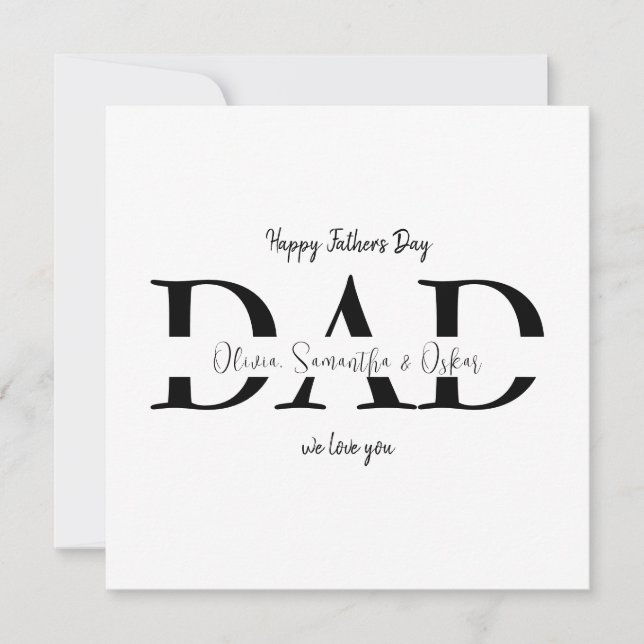 Custom Happy Father's Day Flat Card with Kids Name (Front)