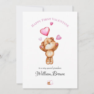 Custom "Happy First Valentine" Teddy Bear Greeting Holiday Card