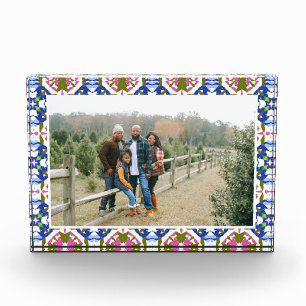 Custom Happy Green Bright Blue Christmas Keepsake Photo Block