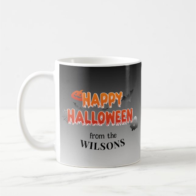 Custom Happy Halloween: Add Your Family Name Coffee Mug (Left)