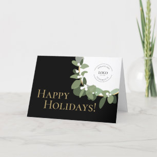 Custom Happy Holidays Business Logo Gold black Holiday Card