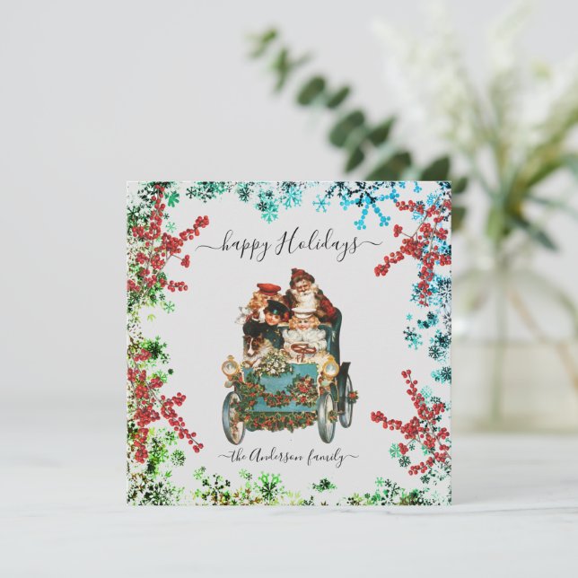 Custom Happy Holidays Chic Rustic Vintage Ephemera Invitation (Standing Front)
