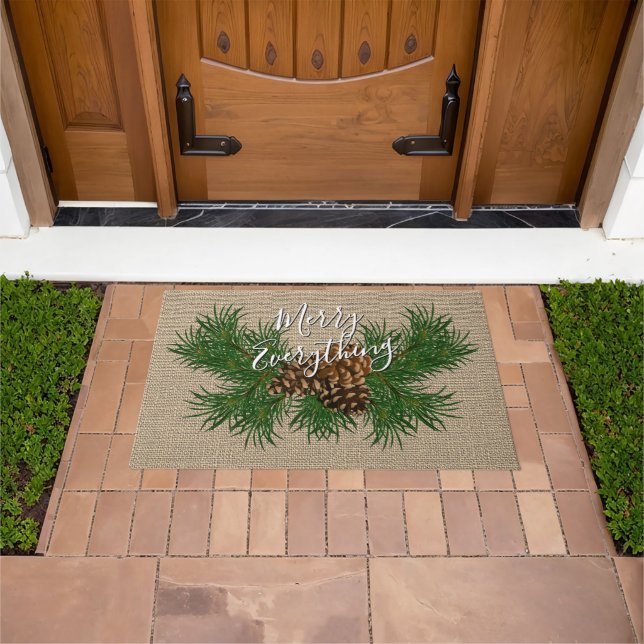 Custom Happy Holidays Faux Jute Burlap Pattern Doormat (Outdoor)